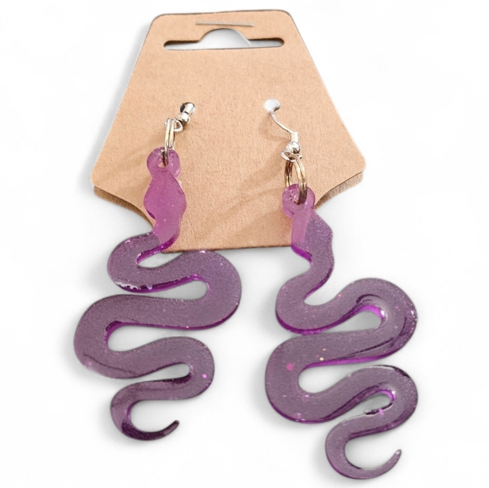 Purple Snake Dangle Earrings